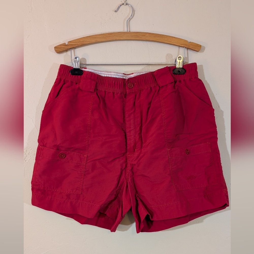 AFTCO Original Fishing Short Red Men's Size 40 7 Pockets Nylon Elastic Waist